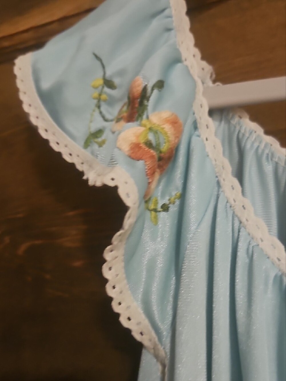 Vintage Light Blue Off-Shoulder Embroidered Nightgown - Picture 3 of 7